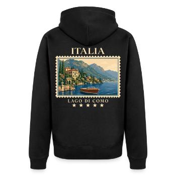 Italien Lago di Como Vintage Reisemarke - Unisex Premium Bio Zip Hoodie - Schwarz - Hinten - Nico (187cm)