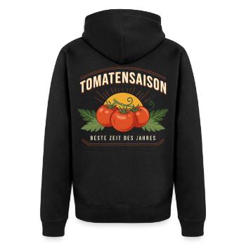 Tomatensaison Logo Beste Zeit - Unisex Premium Bio Zip Hoodie - Schwarz - Hinten - Nico (187cm)