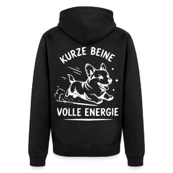 Kurze Beine, volle Energie - Unisex Premium Bio Zip Hoodie - Schwarz - Hinten - Nico (187cm)