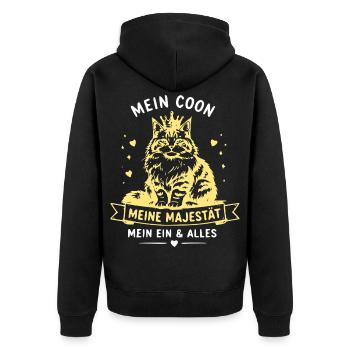 Königliche Maine Coon Majestät - Unisex Premium Bio Zip Hoodie - Schwarz - Hinten - Nico (187cm)