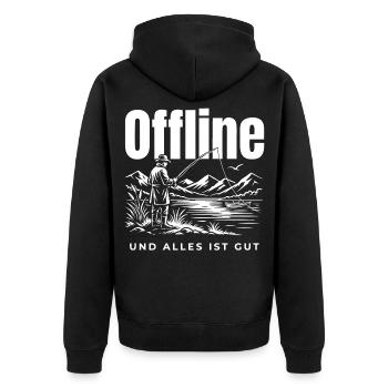 Offline Genuss - Unisex Premium Bio Zip Hoodie - Schwarz - Hinten - Nico (187cm)
