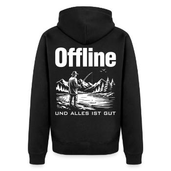 Offline am See - Unisex Premium Bio Zip Hoodie - Schwarz - Hinten - Nico (187cm)