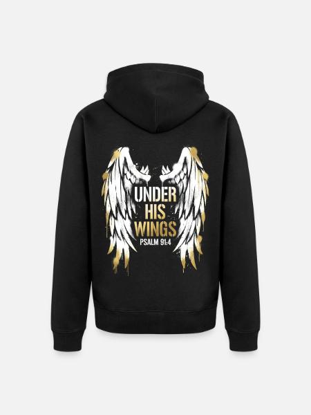 Under His Wings - Psalm 91:4 - Streetwear Art - Unisex Premium Bio Zip Hoodie - Schwarz