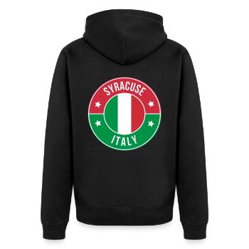 Syracuse Italy Retro Badge - Unisex Premium Organic Zip Hoodie - black - Back - Nico (187cm)