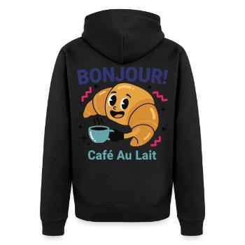 Breakfast Bonjour Cafe Au Lait Pancake Bacon - Unisex Premium Organic Zip Hoodie - black - Back - Nico (187cm)