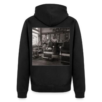 Salon de barbier pour chats Photo vintage Crime animalier rétro - Veste à capuche bio Premium Unisexe - noir - Dos - Nico (187cm)