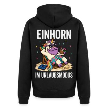 Einhorn Urlaubsmodus Männer Camping Fun Shirt  - Unisex Premium Bio Zip Hoodie - Schwarz - Hinten - Nico (187cm)