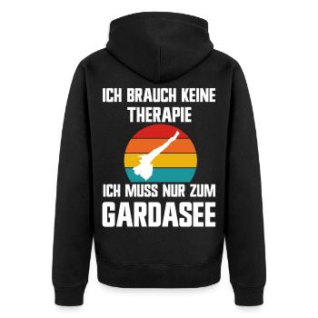 Ich brauche keine Therapie ich muss zum Gardasee - Unisex Premium Bio Zip Hoodie - Schwarz - Hinten - Nico (187cm)