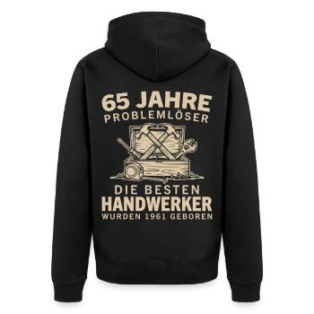 65 Jahre Problemlöser Jahrgang 1961 Handwerker - Unisex Premium Bio Zip Hoodie - Schwarz - Hinten - Nico (187cm)