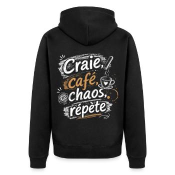 Craie Café Chaos Répète Rentrée Scolaire 2026 - 20 - Veste à capuche bio Premium Unisexe - noir - Dos - Nico (187cm)