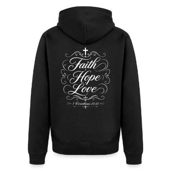 Faith - Hope - Love - Corinthians 13:13 - Unisex Premium Organic Zip Hoodie - black - Back - Nico (187cm)
