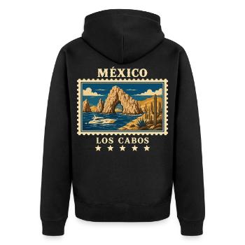 Mexiko Los Cabos Vintage Reisemarke - Unisex Premium Bio Zip Hoodie - Schwarz - Hinten - Nico (187cm)
