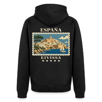 Spanien Eivissa Vintage Reisemarke - Unisex Premium Bio Zip Hoodie - Schwarz - Hinten - Nico (187cm)