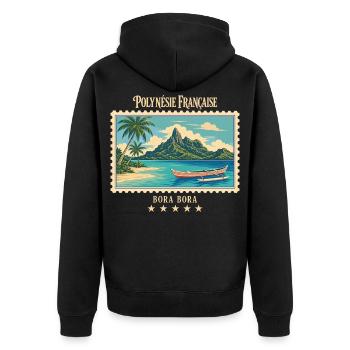 Polynesien Bora Bora Vintage Reisemarke - Unisex Premium Bio Zip Hoodie - Schwarz - Hinten - Nico (187cm)