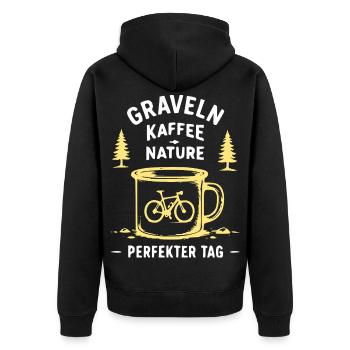 Gravel Kaffee Natur Illustration - Unisex Premium Bio Zip Hoodie - Schwarz - Hinten - Nico (187cm)