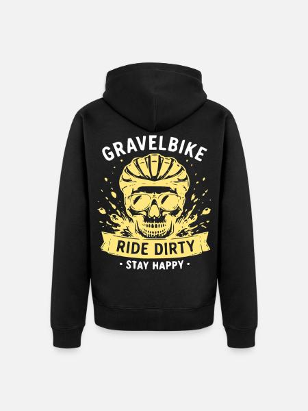 Gravel Bike Skull – Ride Dirty Stay Happy - Unisex Premium Organic Zip Hoodie - black