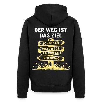 Der Weg ist das Ziel Naturpfad Wegweiser - Unisex Premium Bio Zip Hoodie - Schwarz - Hinten - Nico (187cm)