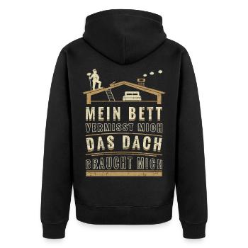 Schornsteinfeger – Mein Bett vermisst mich. Das Da - Unisex Premium Bio Zip Hoodie - Schwarz - Hinten - Nico (187cm)