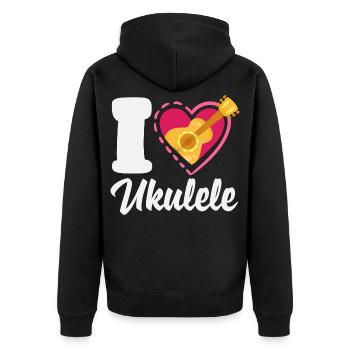 Lustiges Ukulele Designs Und Sprüche - Unisex Premium Bio Zip Hoodie - Schwarz - Hinten - Nico (187cm)