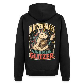 Katzenhaare sind mein Glitzer Shirt - Unisex Premium Bio Zip Hoodie - Schwarz - Hinten - Nico (187cm)