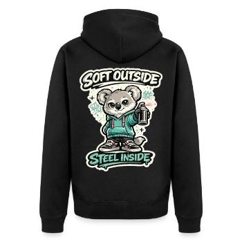 Douceur à l’extérieur, acier à l’intérieur – Koala Streetart - Veste à capuche bio Premium Unisexe - noir - Dos - Nico (187cm)