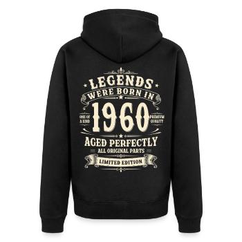 66th Birthday Gift 1960's Man Vintage Retro - Unisex Premium Organic Zip Hoodie - black - Back - Nico (187cm)