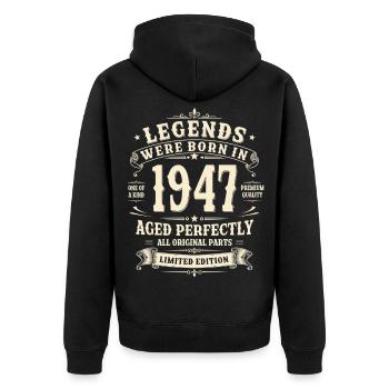79th Birthday Gift 1947 Man Vintage Retro - Unisex Premium Organic Zip Hoodie - black - Back - Nico (187cm)