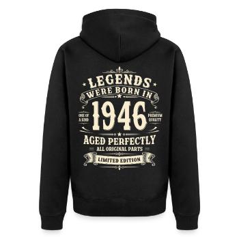 80th Birthday Gift 1946 Man Vintage Retro - Unisex Premium Organic Zip Hoodie - black - Back - Nico (187cm)