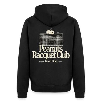 Peanuts Racquet Club Mtit Snoopy Hell - Unisex Premium Bio Zip Hoodie - Schwarz - Hinten - Nico (187cm)