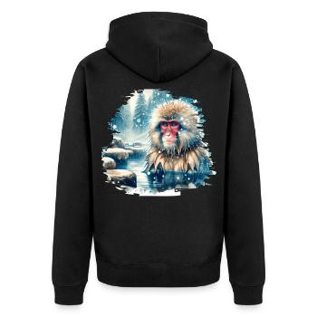 Japanese macaque motif - Unisex Premium Organic Zip Hoodie - black - Back - Nico (187cm)