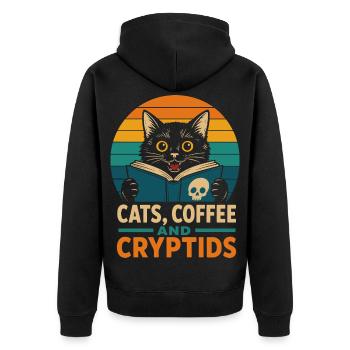 Cats Coffee and Cryptids - Unisex Premium Organic Zip Hoodie - black - Back - Nico (187cm)