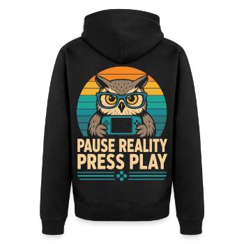 Break Reality Press Play Gamer Owl - Veste à capuche bio Premium Unisexe - noir - Dos - Nico (187cm)