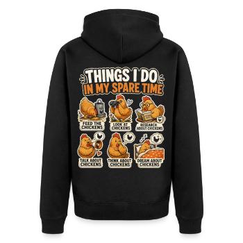 Passion Chickens Humor Farmer Retro - Unisex Premium Organic Zip Hoodie - black - Back - Nico (187cm)