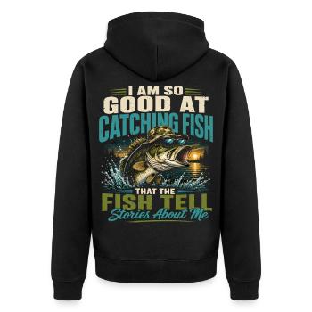 Legendary Fisherman Humor Retro Vintage Fish - Unisex Premium Organic Zip Hoodie - black - Back - Nico (187cm)