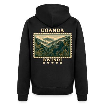 Marque de voyage vintage Uganda Bwindi - Veste à capuche bio Premium Unisexe - noir - Dos - Nico (187cm)