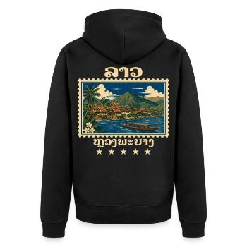 Laos Luang Prabang Vintage Travel Brand - Unisex Premium Organic Zip Hoodie - black - Back - Nico (187cm)