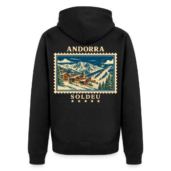 Andorra Soldeu Vintage Reisemarke - Unisex Premium Bio Zip Hoodie - Schwarz - Hinten - Nico (187cm)