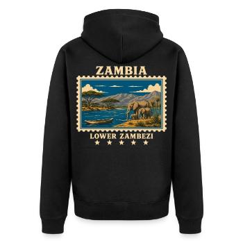 Zambia Lower Zambezi Vintage Travel Brand - Unisex Premium Organic Zip Hoodie - black - Back - Nico (187cm)