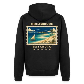 Mosambik Bazaruto Vintage Reisemarke - Unisex Premium Bio Zip Hoodie - Schwarz - Hinten - Nico (187cm)