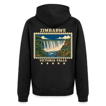 Zimbabwe Victoria Falls Vintage Travel Brand - Unisex Premium Organic Zip Hoodie - black - Back - Nico (187cm)