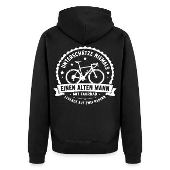 Alte Mann mit Fahrrad Vintage Badge - Unisex Premium Bio Zip Hoodie - Schwarz - Hinten - Nico (187cm)