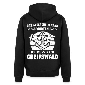 Greifswald Sprüche Greifswalder - Unisex Premium Bio Zip Hoodie - Schwarz - Hinten - Nico (187cm)