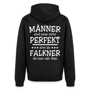 Falkner Männer - Unisex Premium Bio Zip Hoodie - Schwarz - Hinten - Nico (187cm)