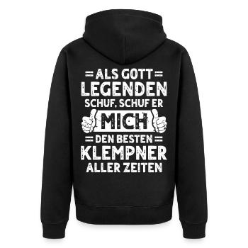 Klempner - Unisex Premium Bio Zip Hoodie - Schwarz - Hinten - Nico (187cm)