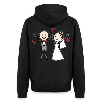 Dessin animé du couple de mariés joyeux - Veste à capuche bio Premium Unisexe - noir - Dos - Nico (187cm)