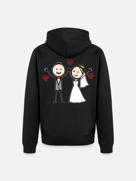 Hochzeitspaar Cartoon fröhlich - Unisex Premium Bio Zip Hoodie - Schwarz