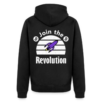 Join the Rocket Revolution - Unisex Premium Bio Zip Hoodie - Schwarz - Hinten - Nico (187cm)