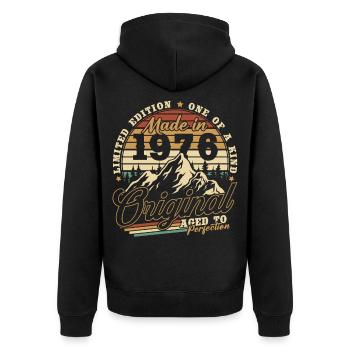 Cadeau d’anniversaire vintage vintage rétro 1976 - Veste à capuche bio Premium Unisexe - noir - Dos - Nico (187cm)