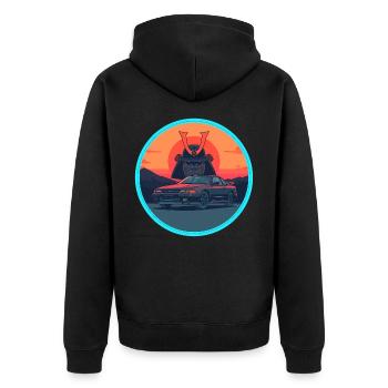 Retro 90s JDM Samurai Kabuto Warrior Sports Car - Unisex Premium Organic Zip Hoodie - black - Back - Nico (187cm)
