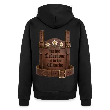 Meine Lederhose ist in der Wäsche Bayern Sprüche - Unisex Premium Bio Zip Hoodie - Schwarz - Hinten - Nico (187cm)